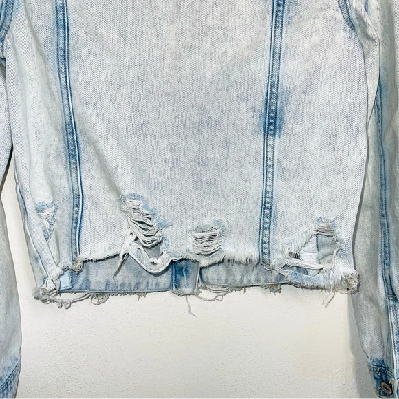 KanCan 100% Cotton Light Acid Wash Destructed Cropped Denim Jacket Small Women’s - Picture 9 of 14